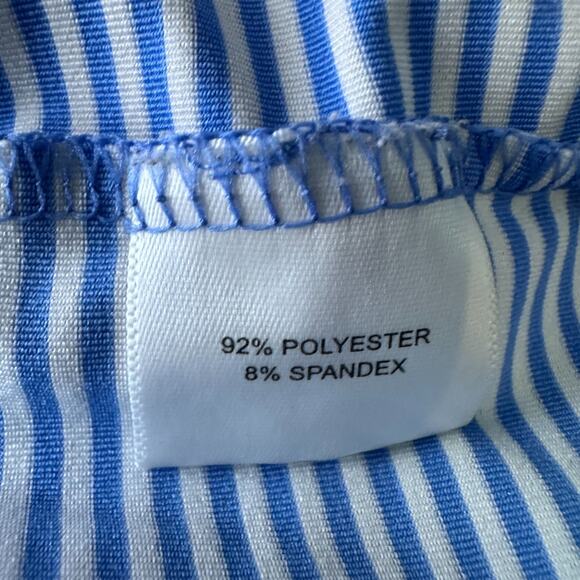 Peter Millar Summer Comfort Polo Shirt Men's Medium Blue White Striped Bus Logo - Picture 6 of 9